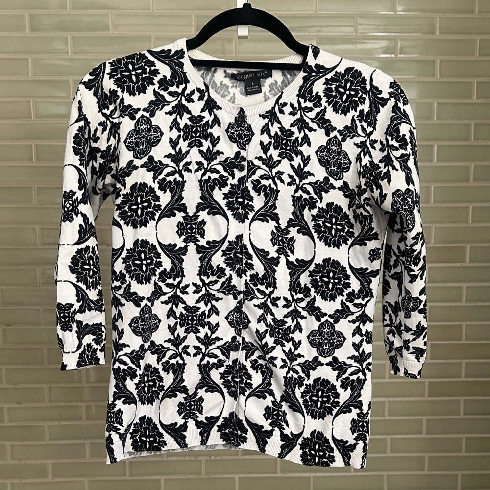 August Silk Black and White Floral Cardigan